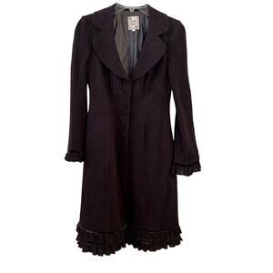 90s Y2K Nanette Lepore 3/4 Length Brown Coat with Ruffle Accents  Size Small🤎